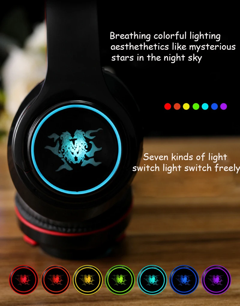 Наушники bluetooth 4,1, Беспроводные Hi-Fi семицветные, светодиодный, над ухом, гарнитура, водонепроницаемые, с микрофоном, наушники, гарнитура auricolari