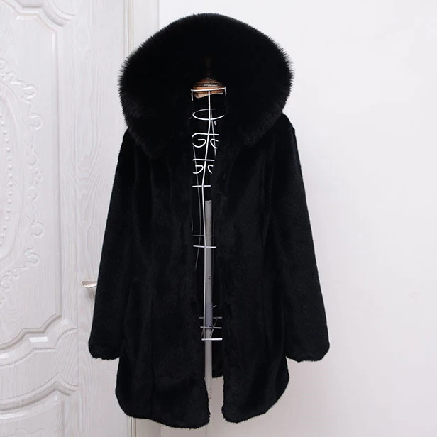 Black 4XL Женское зимнее пальто модное повседневное теплое пальто из искусственного меха с капюшоном высокого качества Большие размеры женские меховые куртки черное пальто - Цвет: Black
