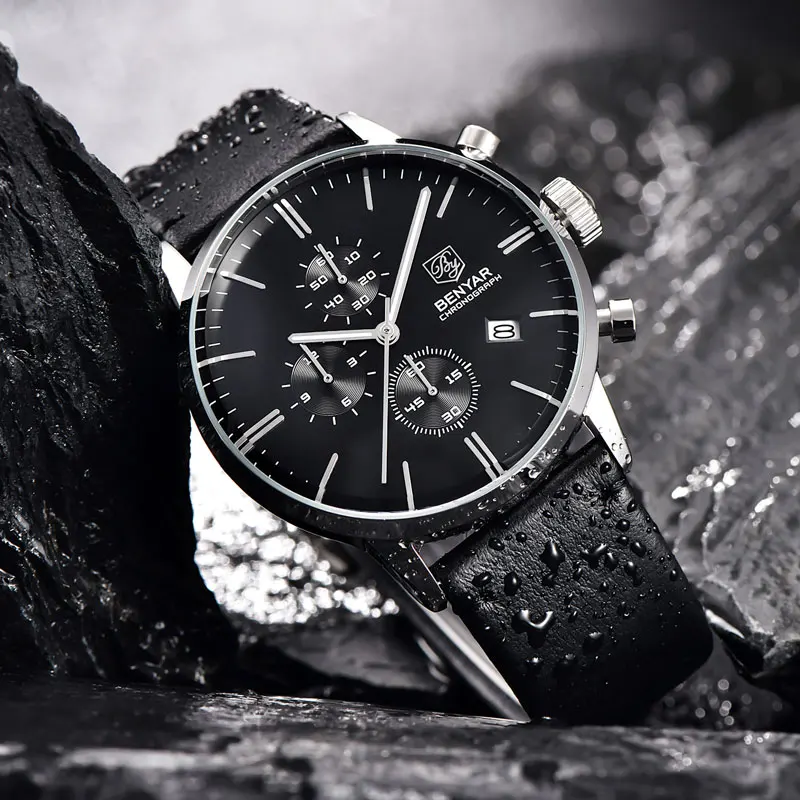 BENYAR New Men's Sports Watch Casual Fashion Brand Waterproof Military Calendar Leather Quartz Simple Relogio Masculino | Наручные