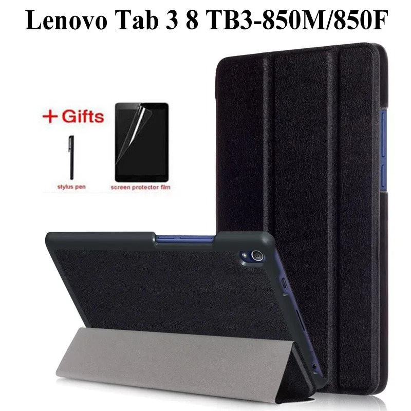Тонкий кожаный чехол-книжка из искусственной кожи чехол для lenovo TAB3 Tab 3 8 Plus 8703 8703x TB-8703F TB3-8703 TB3-8703 защитный планшет чехол+ Защитная пленка на экран+ подставка для ручек
