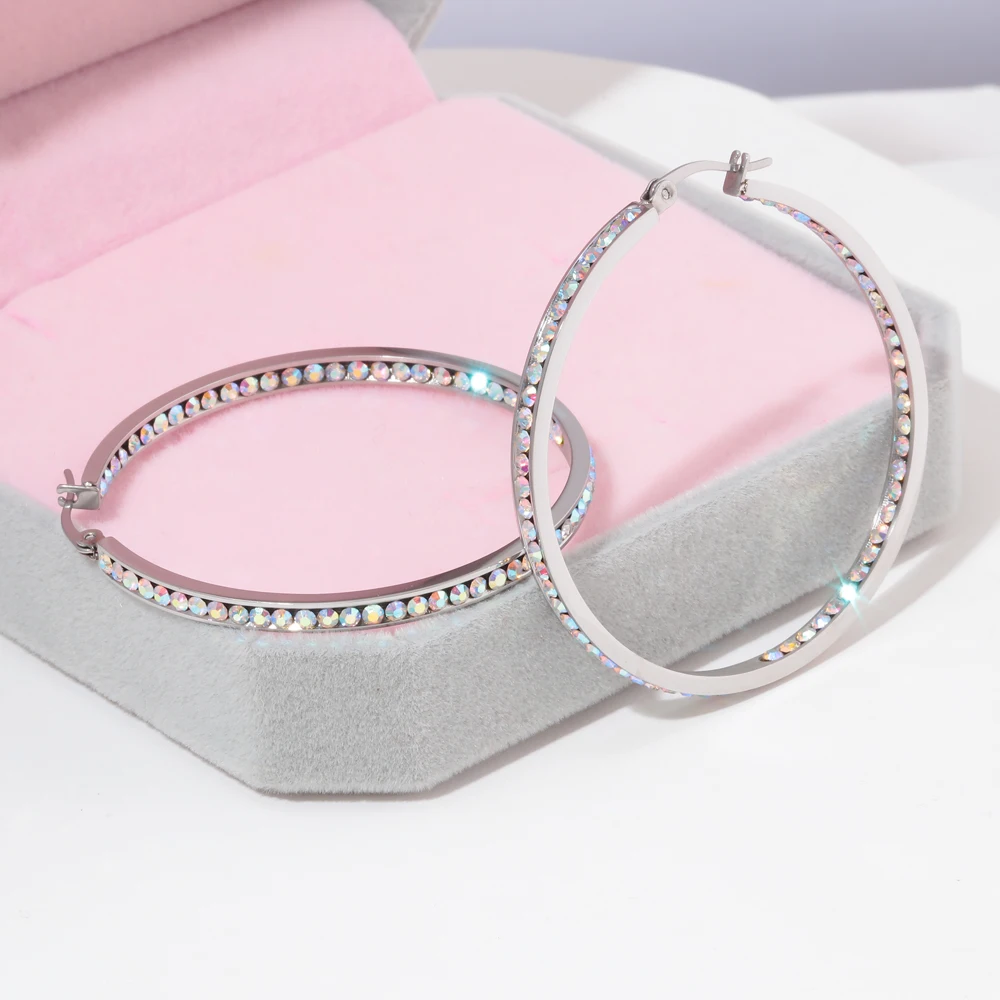 Большие серьги кольца CiNily Rainbow & Clear с белым кристаллом Коктейльные Вечерние из