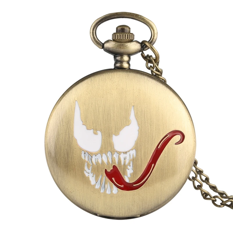 

Bronze Evil Spirit Long Red Tongue Design Quartz Pocket Watch Necklace Steampunk Pendant Fob Clock Chain Creative Hour Gifts