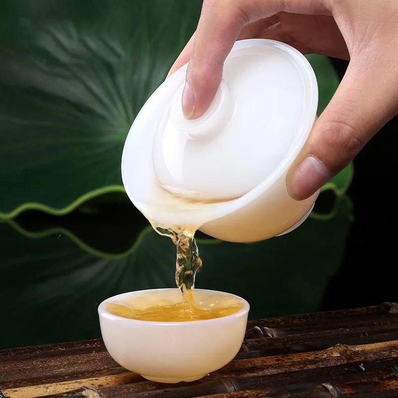 100/150/180 мл Нефритовая фарфоровая чайная чаша Gaiwan ручной работы с крышкой комплект