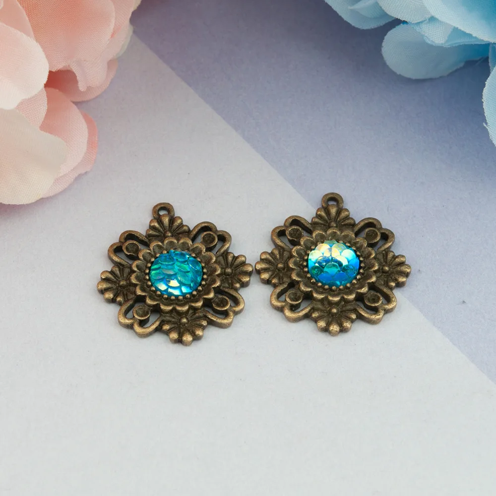DoreenBeads сплав на основе цинка и Русалка из Смолы Рыбные весы амулеты Цветок