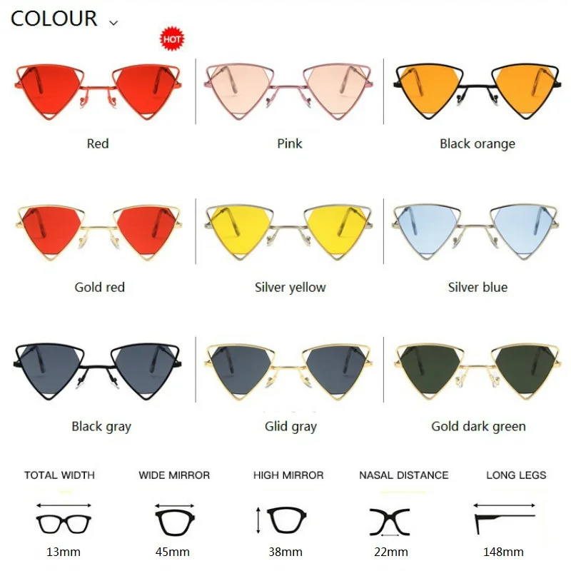 

2019 Triangle Sunglasses Women Oculos New Vintage glasses Openwork Metal frame gold reg black Punk sun glasses Men okulary
