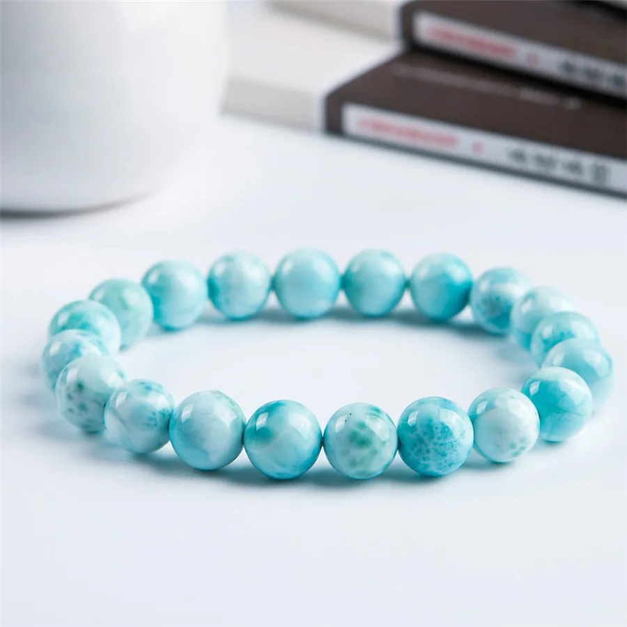 10 мм модный натуральный Синий Ларимар Кристалл растягивающийся Круглый браслет