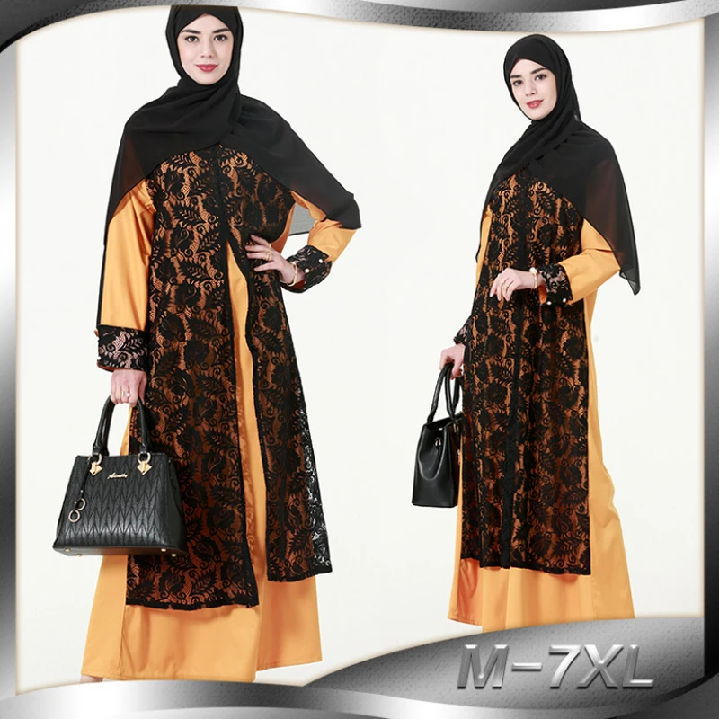 

Новое поступление Исламская в мусульманском стиле с длинным рукавом вышитый дизайн кружевная Абая для женщин макси длинное платье абаи оде...