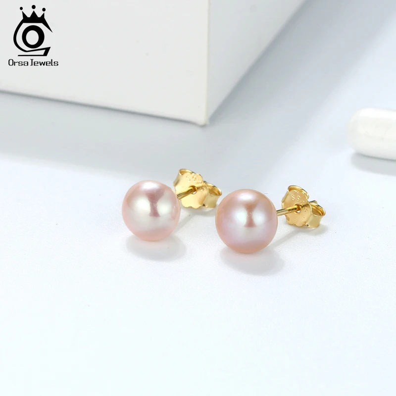 ORSA JEWELS, женские серьги-гвоздики с натуральным пресноводным жемчугом, 8 мм, белый, розовый жемчуг, 925 пробы, серебро, Женские Ювелирные изделия для вечеринки RSE86
