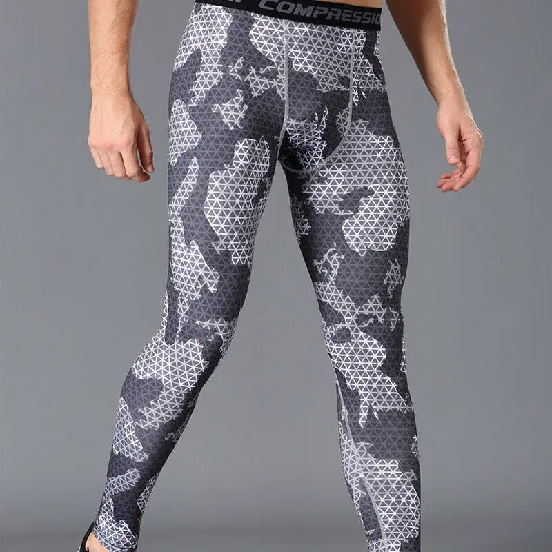 Gray plaid Мужские Спортивные Компрессионные брюки, тонкие облегающие мужские спортивные Леггинсы для фитнеса брюки, штаны для бега - Цвет: Gray plaid