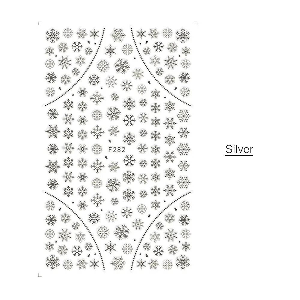 F282 Silver 1 шт 3D стикер для ногтей рисунок на рождественскую тематику смешанный олень/снежинка изображения Советы украшения для ногтей своими руками наклейка LAF281-284 - Цвет: F282 Silver