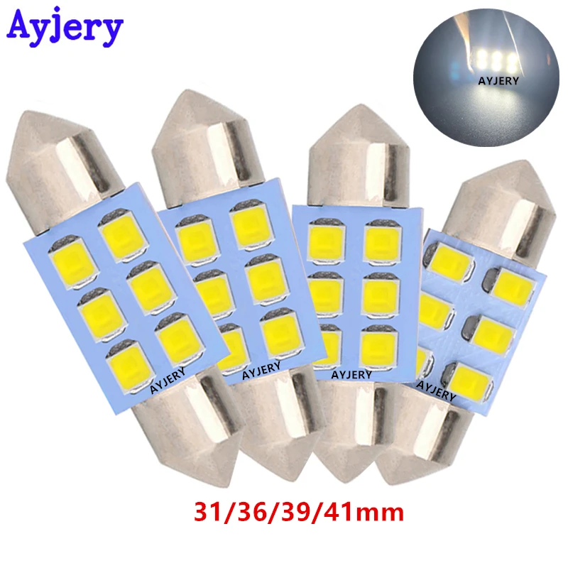 

AYJERY Wholesale Price !! 500PCS C5W 31mm 36mm 39mm 41mm White 3528 1210 6 Smd Festoon Dome LED Light Bulbs 6 Led Reading Light