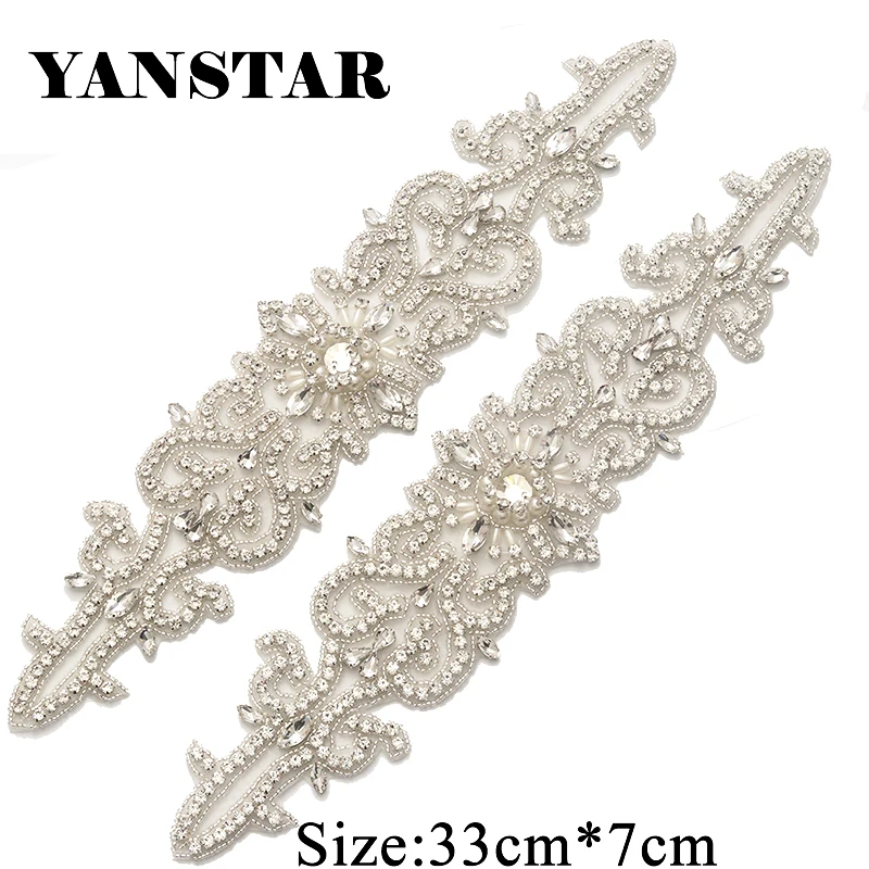 YANSTAR(5PCS)  Bridal Sash Rhinestone Applique Crystal   Silver For Wedding Dresses Belt Iron On YS940