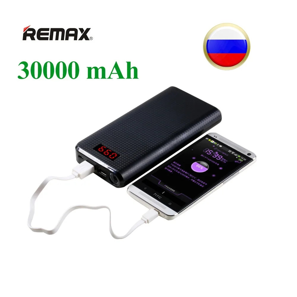 REMAX Mobile Power Bank 30000mAh 2 USB LED Portable Charger External Battery Universal Backup powers For iPhone 6s plus Samsung | Мобильные