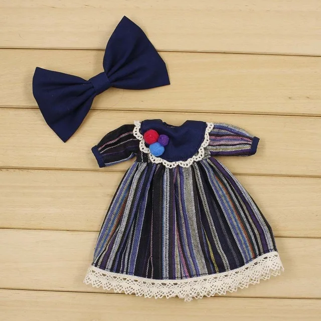 Blyth doll icy licca Полосатое Платье с принтом и бантом, кружевная 1/6 одежда - Цвет: BLUE