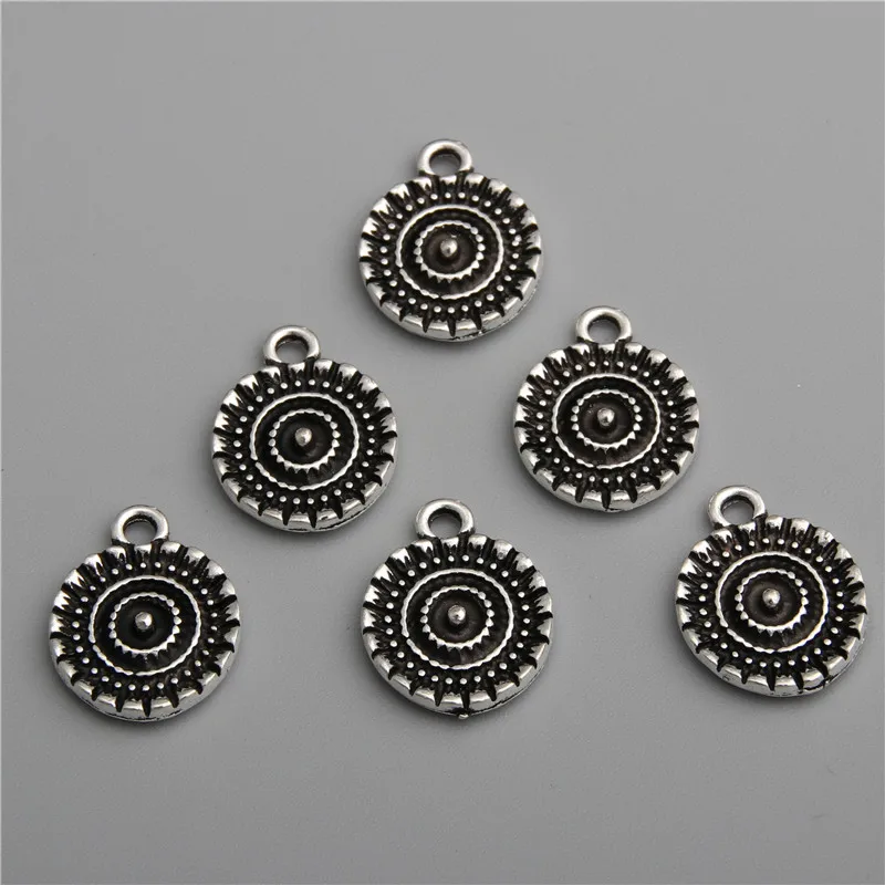 20 шт серебряный цвет цинковый сплав Круглые Подвески солнце кулон для