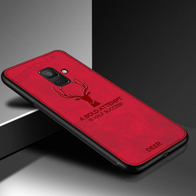 Red Олень ткань чехол для телефона для Samsung Galaxy A8 A6 J4 J6 плюс J5 J7 J3 Note 9 8 S8 S9 S10 плюс S10e бизнес-Чехол - Цвет: Red