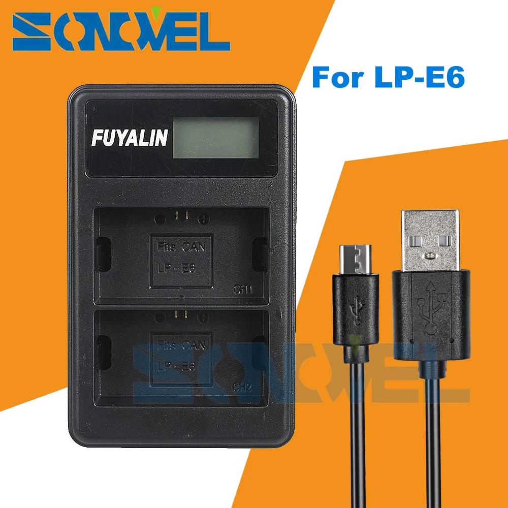 Зарядное устройство LPE6 для двух аккумуляторов с ЖК дисплеем Canon EOS 5D Mark IV III 5Ds R 7D 6D