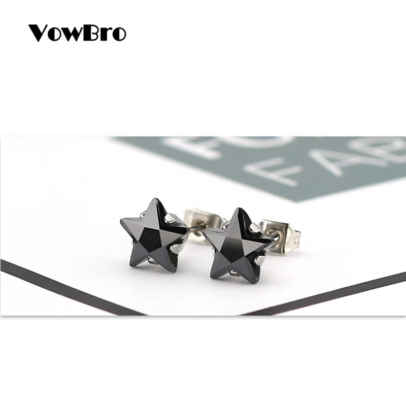 VowBro Jewelry Black Star Stud Earrings for Women Girls Stainless Steel Cute Crystal Kids Accessories | Украшения и аксессуары
