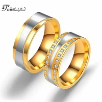 fairladyhood 7mm gold color wedding ring for women men aaa cz zircon stone promise jewelry