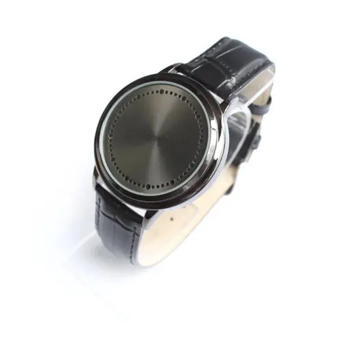 Синий светодиодный сенсорный экран часы Мода унисекс мягкие кожаные |