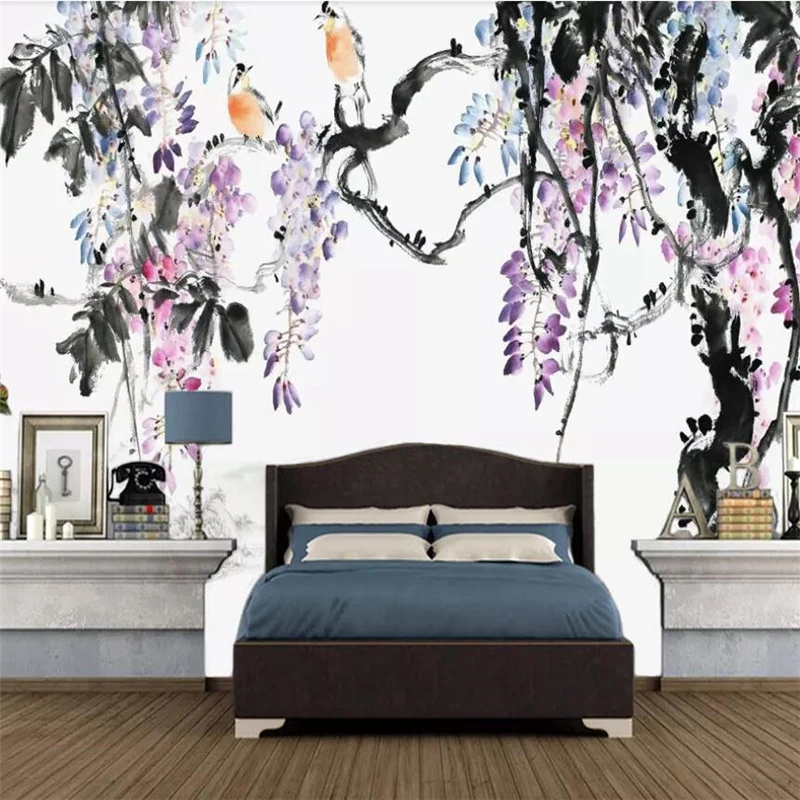 Wellyu новые китайские чернила wisteria пейзаж ТВ фон большое настенное панель на заказ