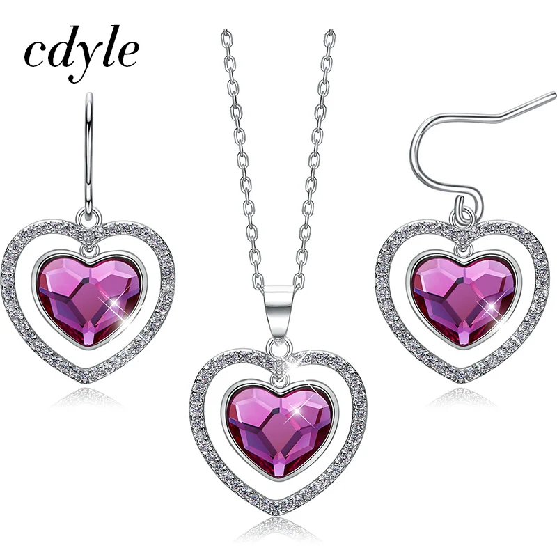 Cdyle, 925 пробы, серебряный, Женский комплект ювелирных изделий, украшенный кристаллами, ожерелье, серьги, набор, свадебные комплекты ювелирных изделий - Окраска металла: No Box