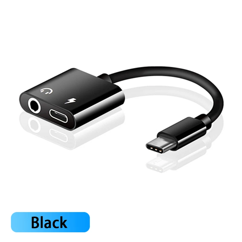 Черный Кабель-адаптер для наушников типа C до 3,5 мм для huawei P10 P20 mate Для USB C 2 в 1, аудиокабель для зарядки наушников AUX Adaptador - Цвет: Черный