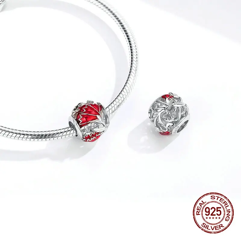 Китайский год красный серебряные бусины 925 пробы подвеска талисманы fit Pandora браслет ожерелье ювелирные изделия