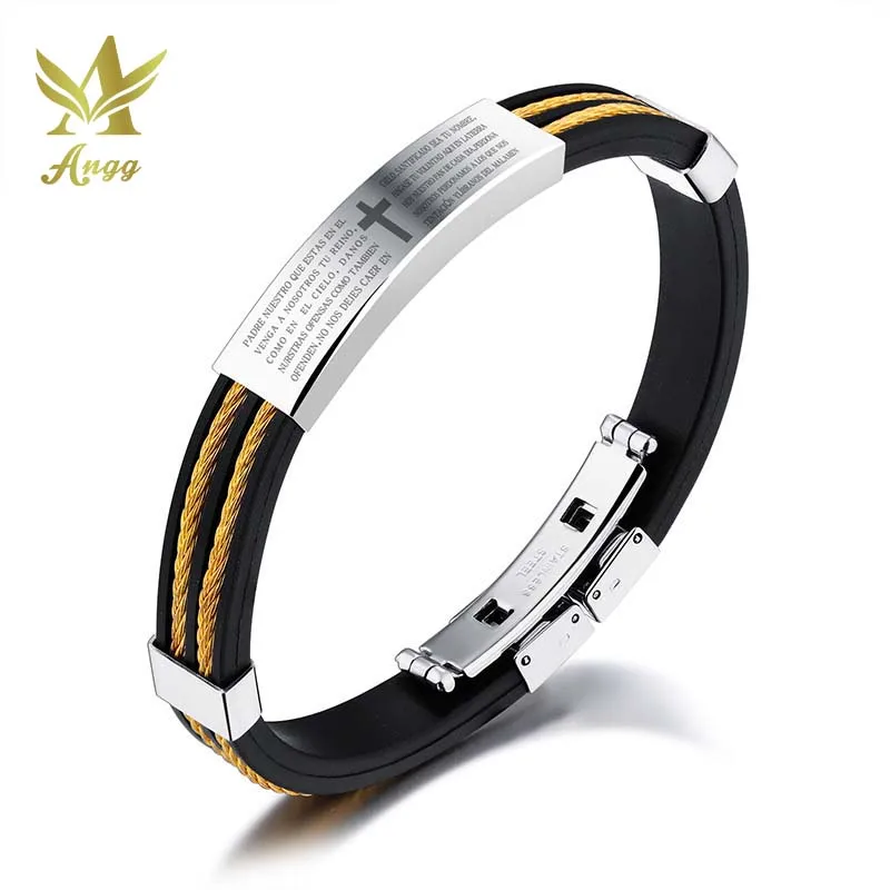 ANGG Genuine Silicone Bracelet &amp Bangle Individuality type Gold And Silver Color Stainless Steel Jewelry For Men Boy | Украшения и