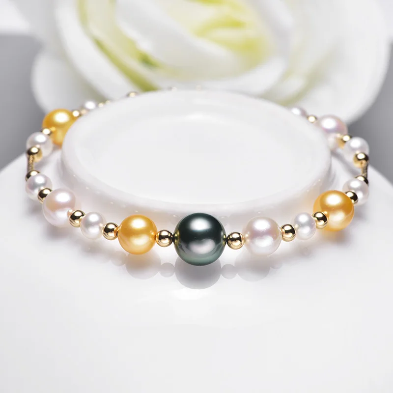 [YS] браслет из 18-каратного золота разноцветный таитянский японский Akoya с