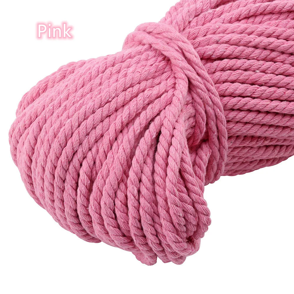 Pink 5 мм x 100 м несколько цветов хлопок три витой веревочный шнур шпагат ремесло хлопковые Шнуры Красочные шнуры для ручной работы декоративные - Цвет: Pink