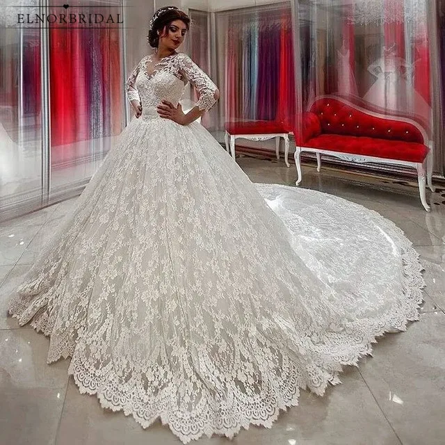 

Vintage Lace Ball Gown Wedding Dresses 2021 Robe De Mariee Sheer Bridal Gowns With Sleeves Plus Size Gelinlik Shop Online China