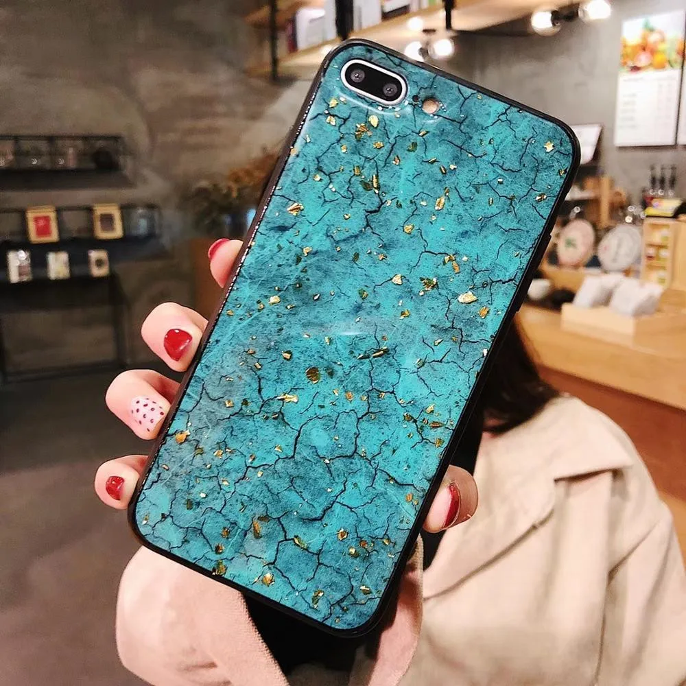 for iphone 6 6s 7 8 plus X Xs max Xr Violet Emerald Color Marble Phone Case Glitter Gold Foil Black Soft Edge Mobile Back Cover |