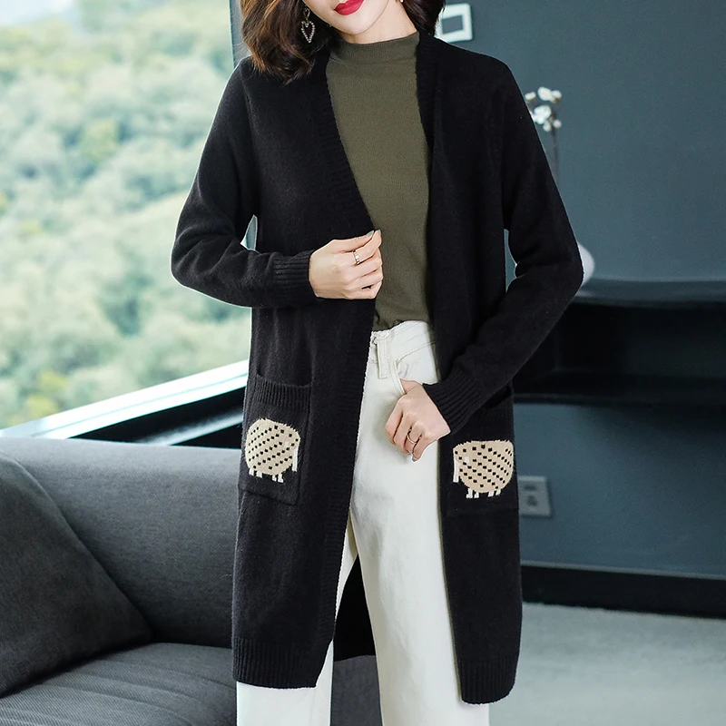 Brand Cardigan Outerware 2019 Spring Fall Women Knit New Hit Color Jacquard Fashion Pocket Sweater Cardigans |