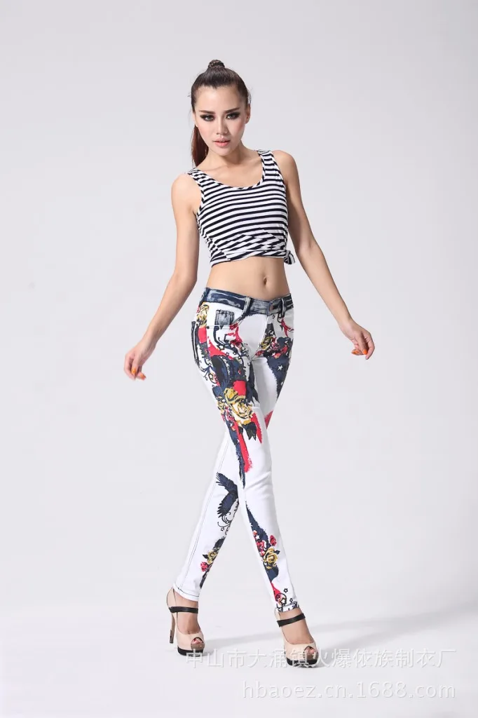 Pantalones Vaqueros Mujer Белая Печать Окрашенные Мультфильм Джинсы Женские Брюки Джинсовые