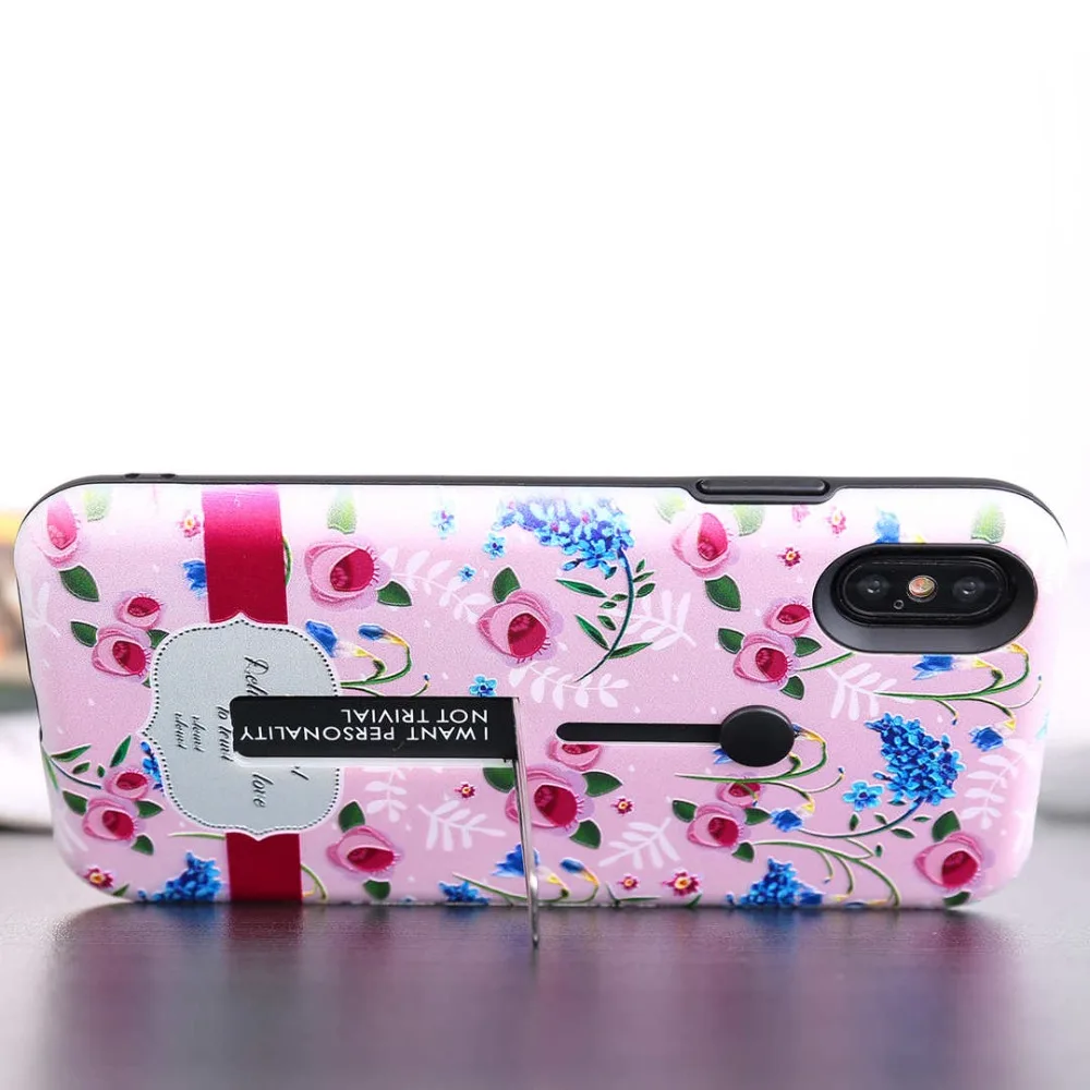 IMIDO Flower Painted Phone Case For iPhone 7 Plus Hide Ring Stand Holder Back Cover X XR XS MAX 8 6 6S Coque |