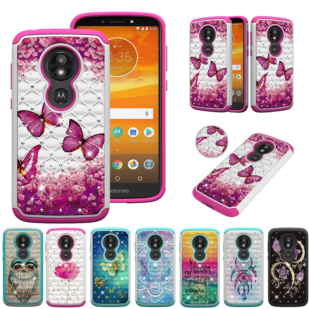 Модный Роскошный чехол для телефона 2 в 1 с узором из бриллиантов Motorola Moto E5 Play & G6 TPU