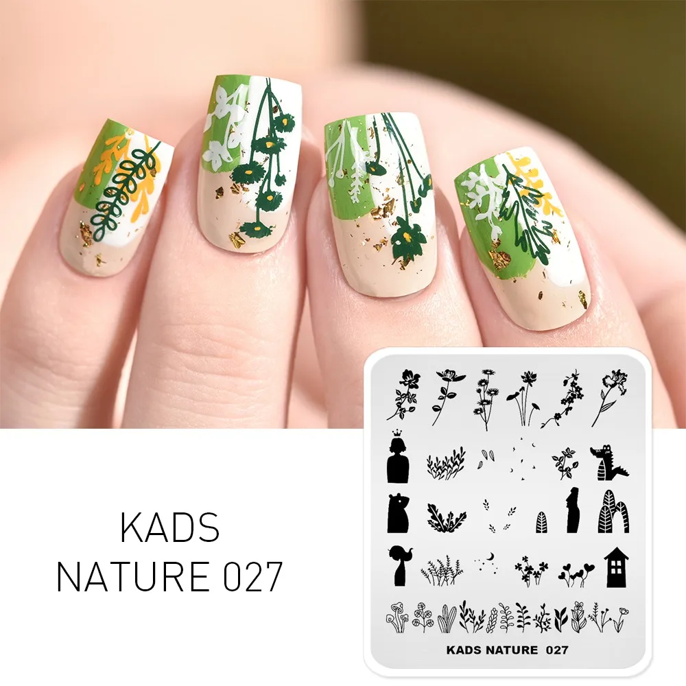 KADS пластины для штамповки ногтей Nature 027 шаблон с изображением листьев и цветов