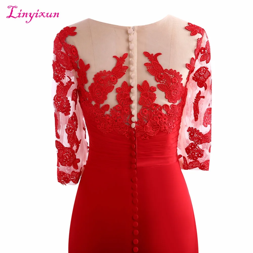 Linyixun реальное фото Красные кружевные платья для матери невесты 2017 элегантное