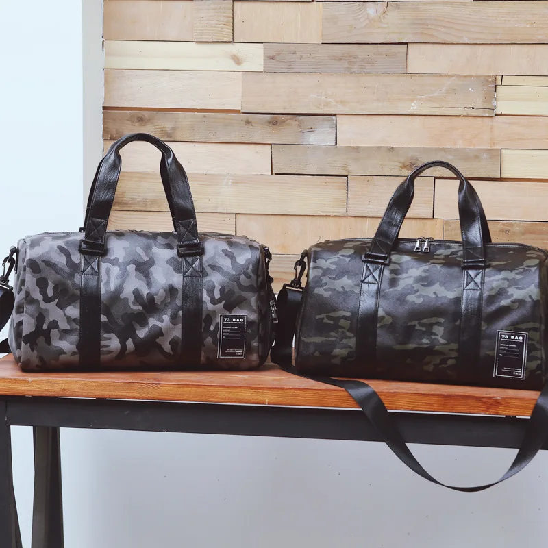 Scione Unisex Camouflage PU Travel Cabin Bags Waterproof Practical Luggage Shoulder Bag Large Leisure Portable With Shoe Pack