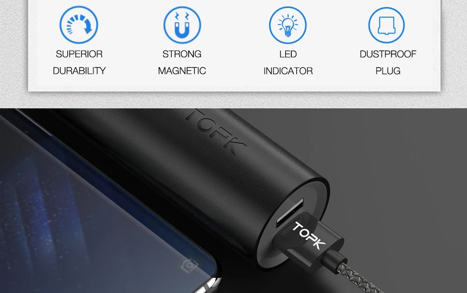 TOPK [5-Pack] R-Line1 светодиодный магнитный кабель usb type C с нейлоновой оплеткой для зарядного устройства type-C для samsung S9 S8 Plus USB C