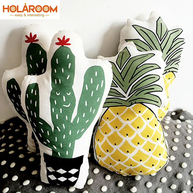 Подушка с изображением ананаса кактуса хлопковая наволочка для дивана стула