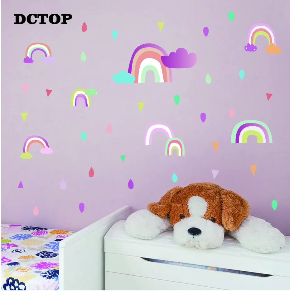 Маленькие милые радужные настенные наклейки с облаками и дождевиками декор для