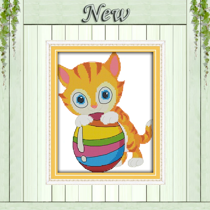 Кот играет с мячом мультяшная картина считается напечатанным на холсте DMC 14CT 11CT
