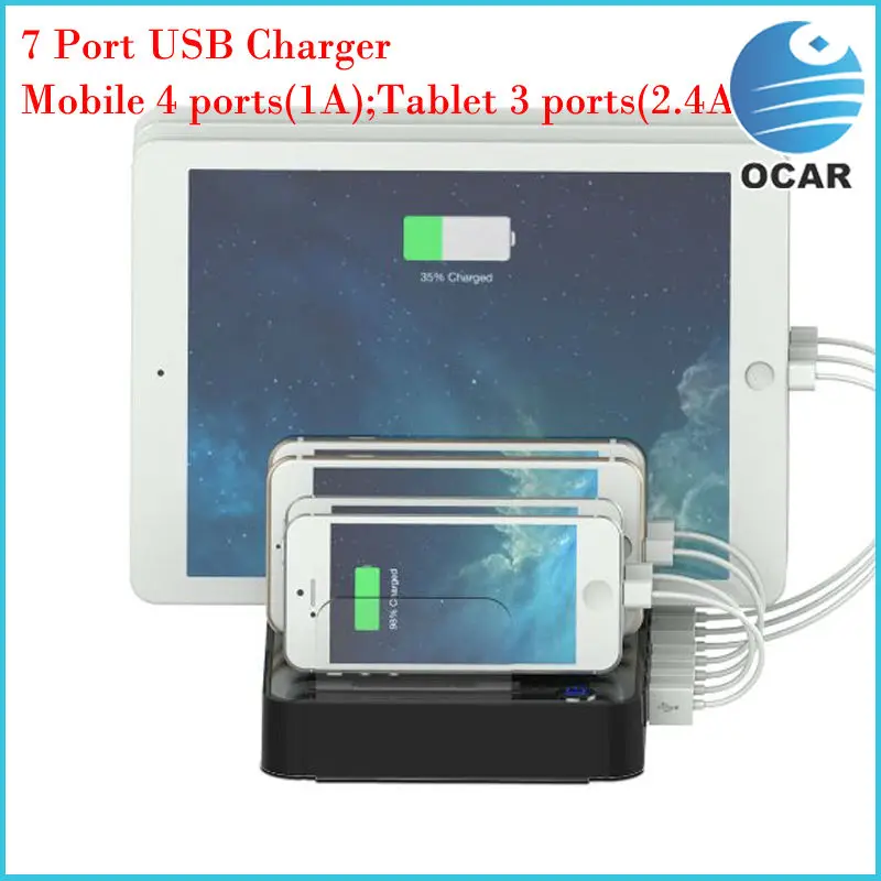 AC100-240V 7-портовый USB Быстрое Зарядное Устройство Hub для Мобильного Телефона и Tablet PC