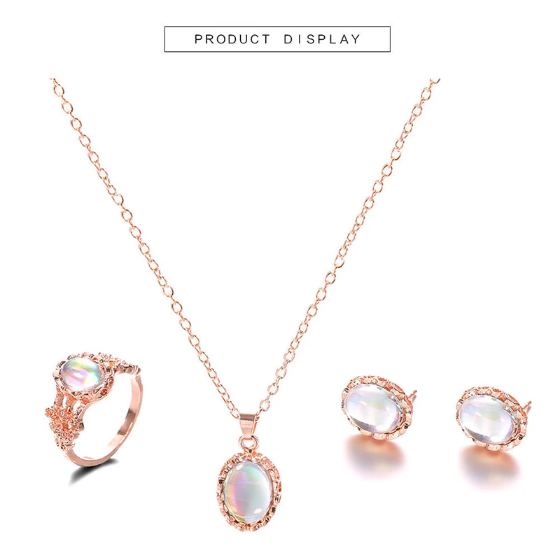 

Sale Big Stone crystal Rings Earring Necklace set women Weddings Rose Gold Fashin Jewelry colored ring Pendant Gifts