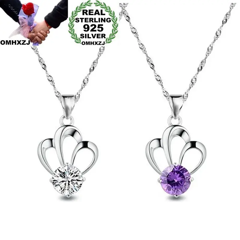 OMHXZJ Wholesale European Fashion Woman Girl Party Gift Crown Amethyst Zircon 925 Sterling Silver Necklace Pendant Charm CA67 | Украшения и