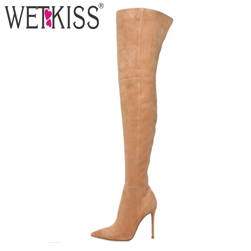 WETKISS/ г.; женские облегающие сапоги выше колена на молнии; обувь на шпильке; женские пикантные зимние сапоги с острым носком; теплая женская обувь