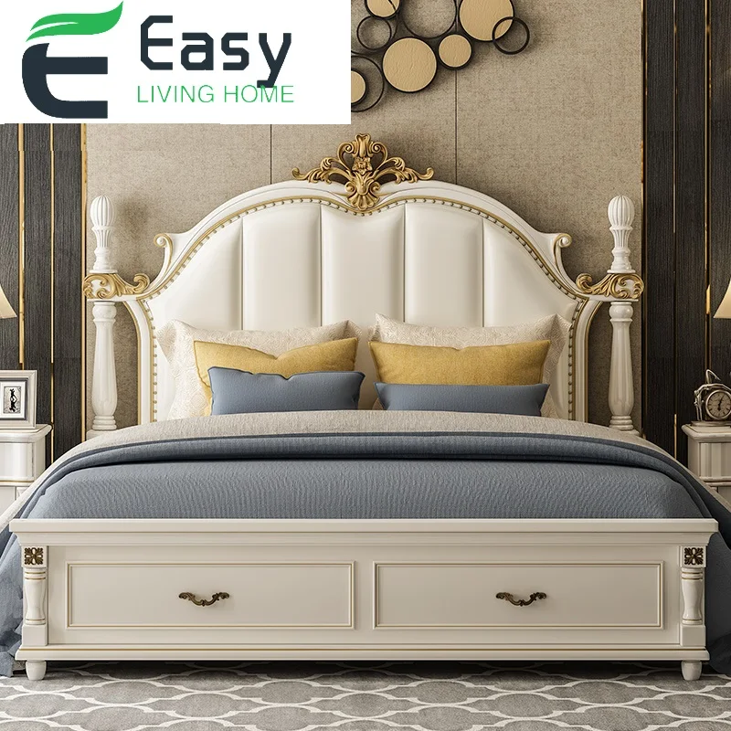 Easylive простой европейский светильник роскошный стиль натуральная кожа кровать мебель для спальни