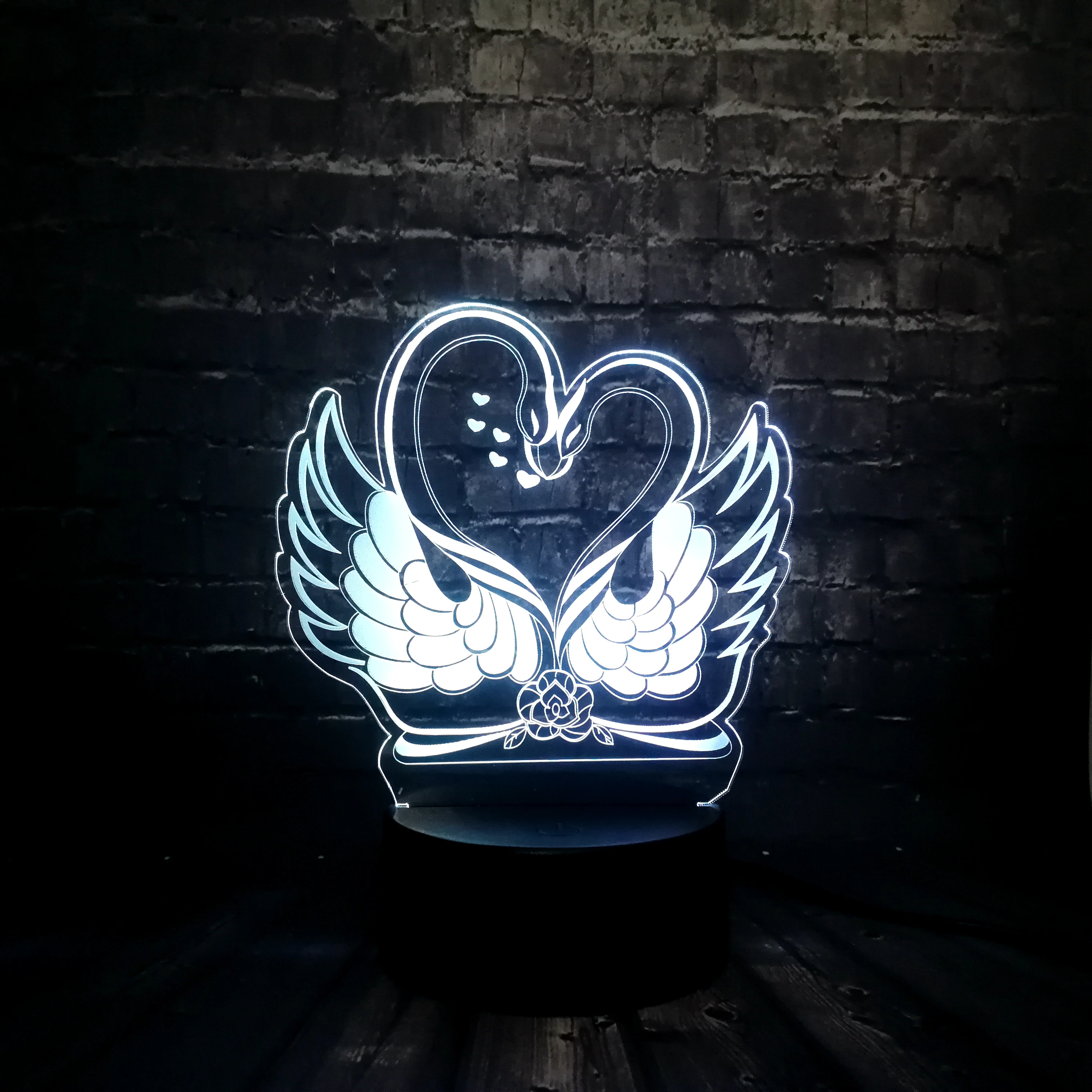 Новая романтичная Светодиодная лампа с двойным лебедем 3D USB для любителей Kiss Style